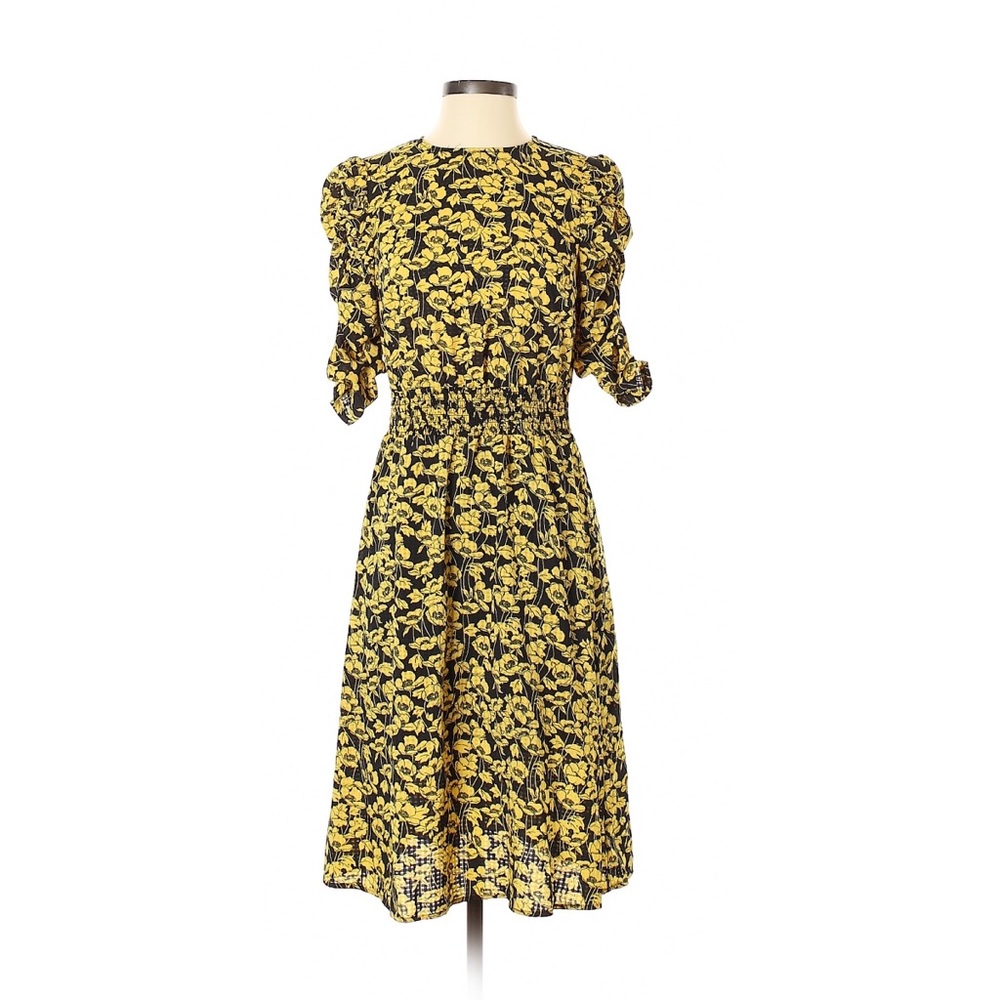 Who What Wear Yellow and Black floral print dress